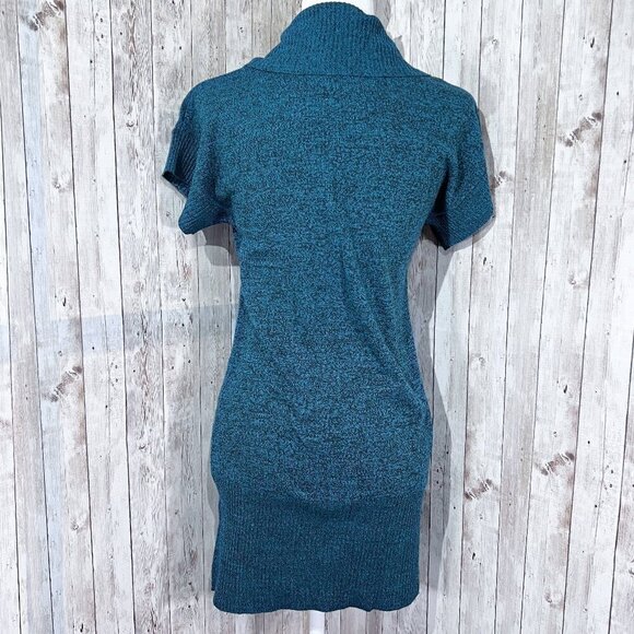 Women's A. Byer Short Sleeve Sweater | Blue | Cowl Neck | Tunic | Medium - Picture 4 of 12